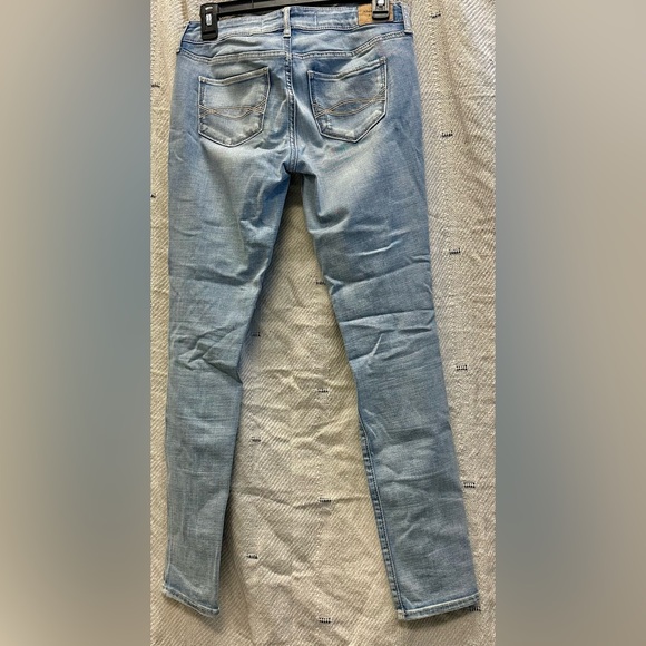 ABERCROMBIE & FITCH WOMENS SUPER SKINNY 4s 27W X 29L BLUE RIPPED JEANS (b6) - Picture 2 of 4